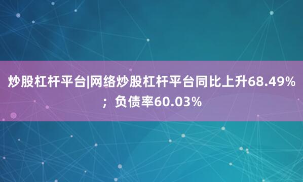 炒股杠杆平台|网络炒股杠杆平台同比上升68.49%；负债率60.03%